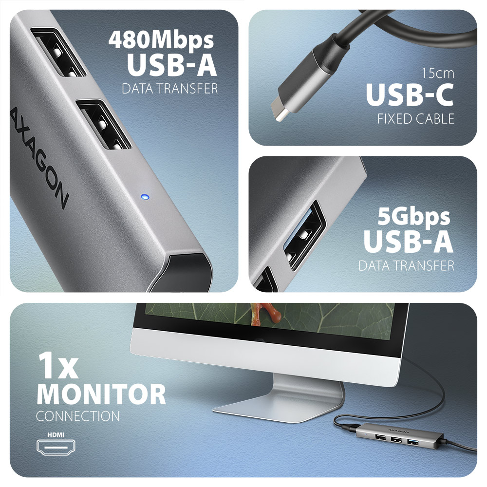 AXAGON HMC-H3A STARTER Dockingstation USB-C USB4 Thunderbolt HDMI Silber
