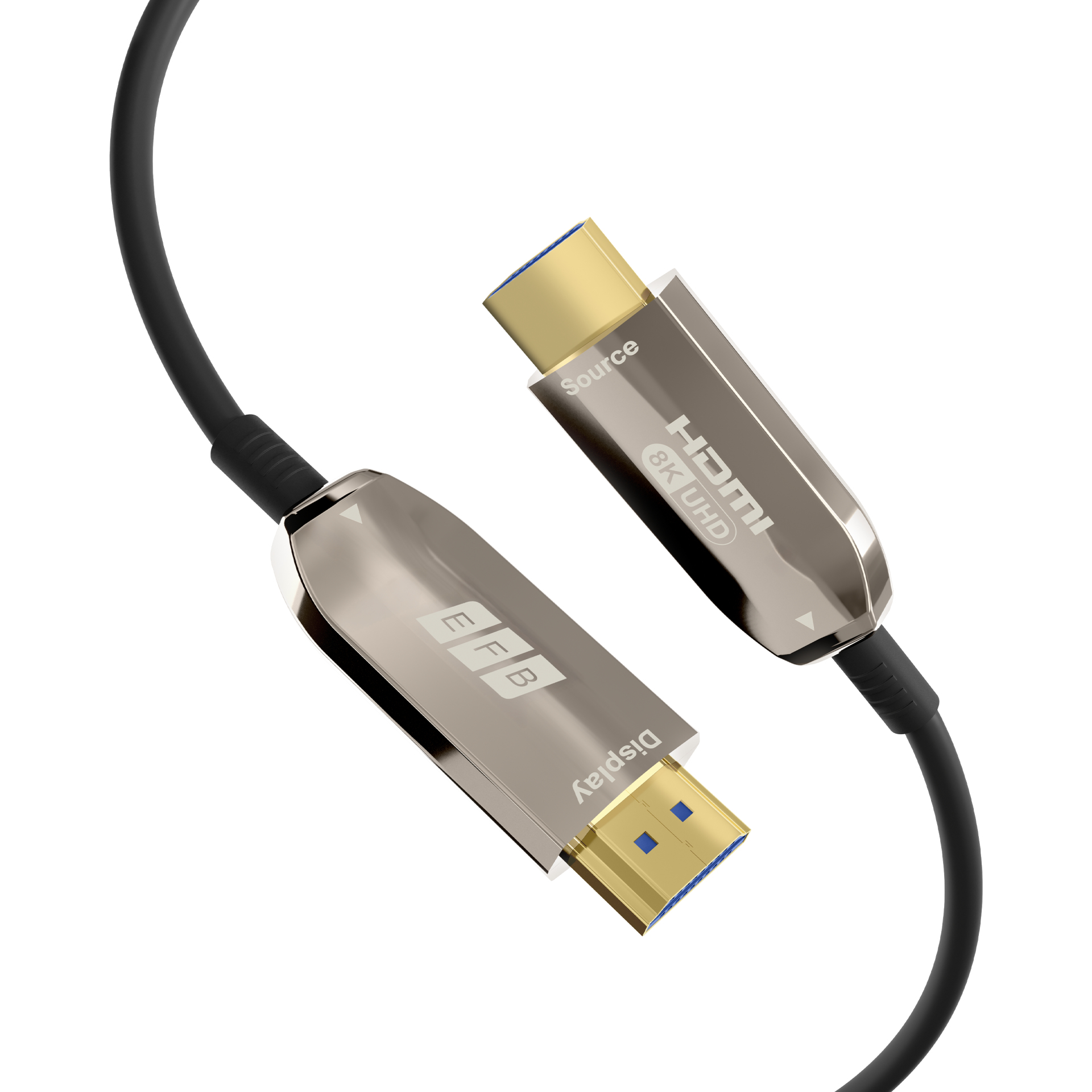 EFB Elektronik HDMI-21-00006 HDMI-Glasfaserkabel, AOC aktiv, 10 m, HDMI 2.1a, 48 Gbit/s, Schwarz, Edelstahl