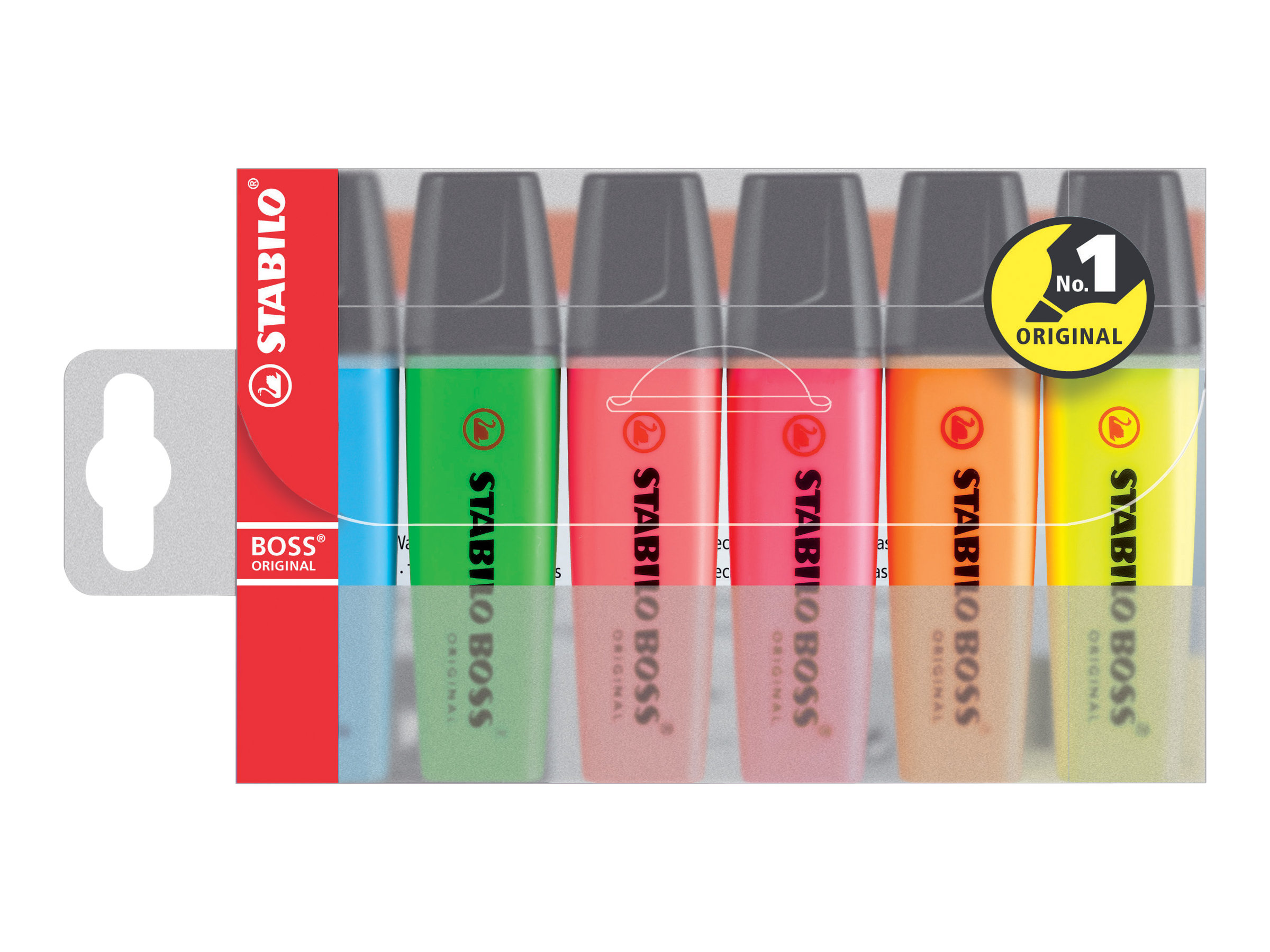 STABILO BOSS ORIGINAL Textmarker, 6er PET-Etui, Keilspitze 2–5 mm, Mehrfarbig