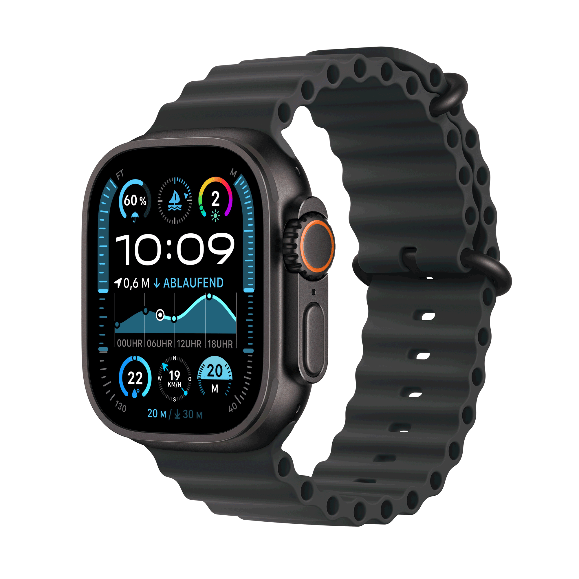 Image of Apple Watch Ultra 2 GPS + Cellular 49mm Black Titanium Case mit Black Ocean Band (MX4P3FD/A)