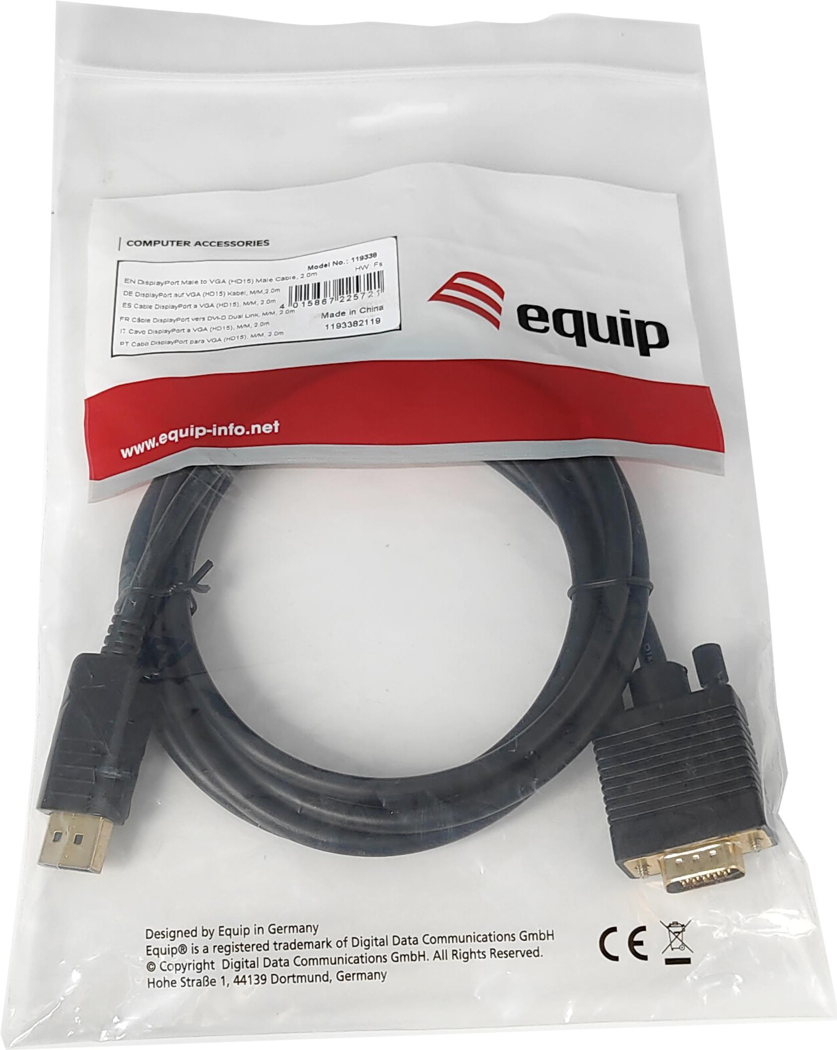 EQUIP Displayport->VGA(HD15) St/St 2.0m 1920x1200/60HZ    sw