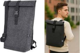 STOP Rolltop-Notebook-Rucksack, RPET-Filz, dunkelgrau aus 100% recyceltem PET-Filz, schmutzabweisend, Traglast: - 1 Stück (46230)