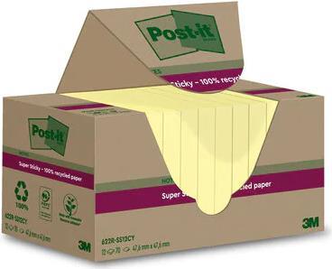 3M Post-it® Super Sticky Recycling Notes Haftnotizen extrastark gelb 12 Blöcke