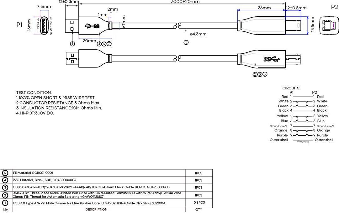Vision USB-Kabel USB Typ A (M) zu USB Type B (M) (TC 3MUSB3.0/BL)