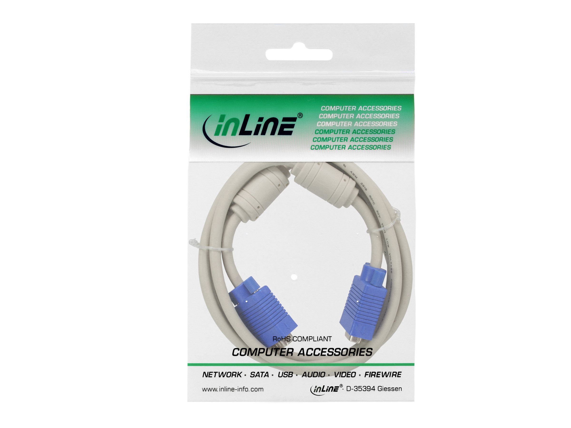 InLine VGA-Kabel, HD-15 Stecker/Stecker ohne Pin 9, 0,5 m, Beige