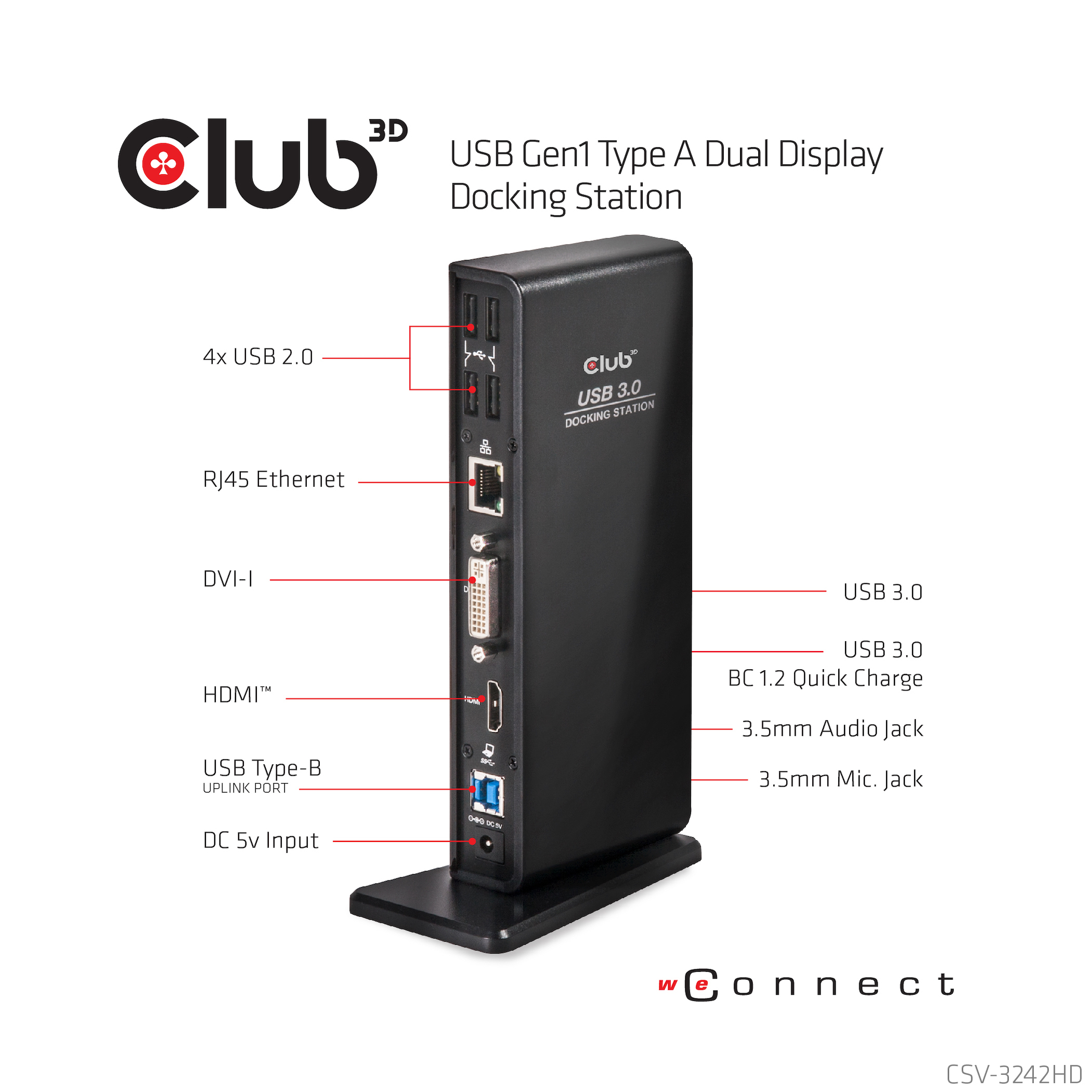 Club 3D SenseVision USB 3.0 Dual Display Docking Station Schwarz