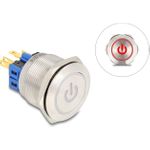 Delock Drucktaster zum Einbau 25 mm 6 x Lötanschluss LED rot Powersymbol+ (20987)