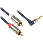 Audio Anschlusskabel High-Quality 3,5mm, Klinkenstecker rechts abgew. an 2x RCA Stecker, Vollmetallgehäuse, dunkelblau, 2m, Good Connections (GC-M0065)