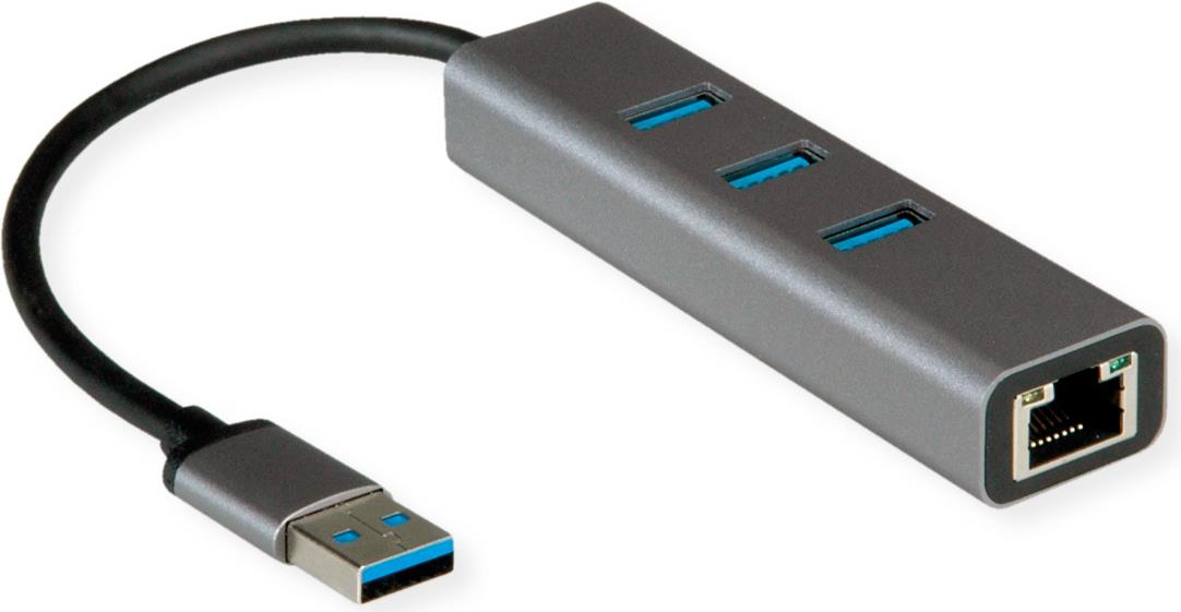 ROLINE USB3.2 Gen1 Gigabit Eth. Adapt.+Hub 3x (12.02.1112)