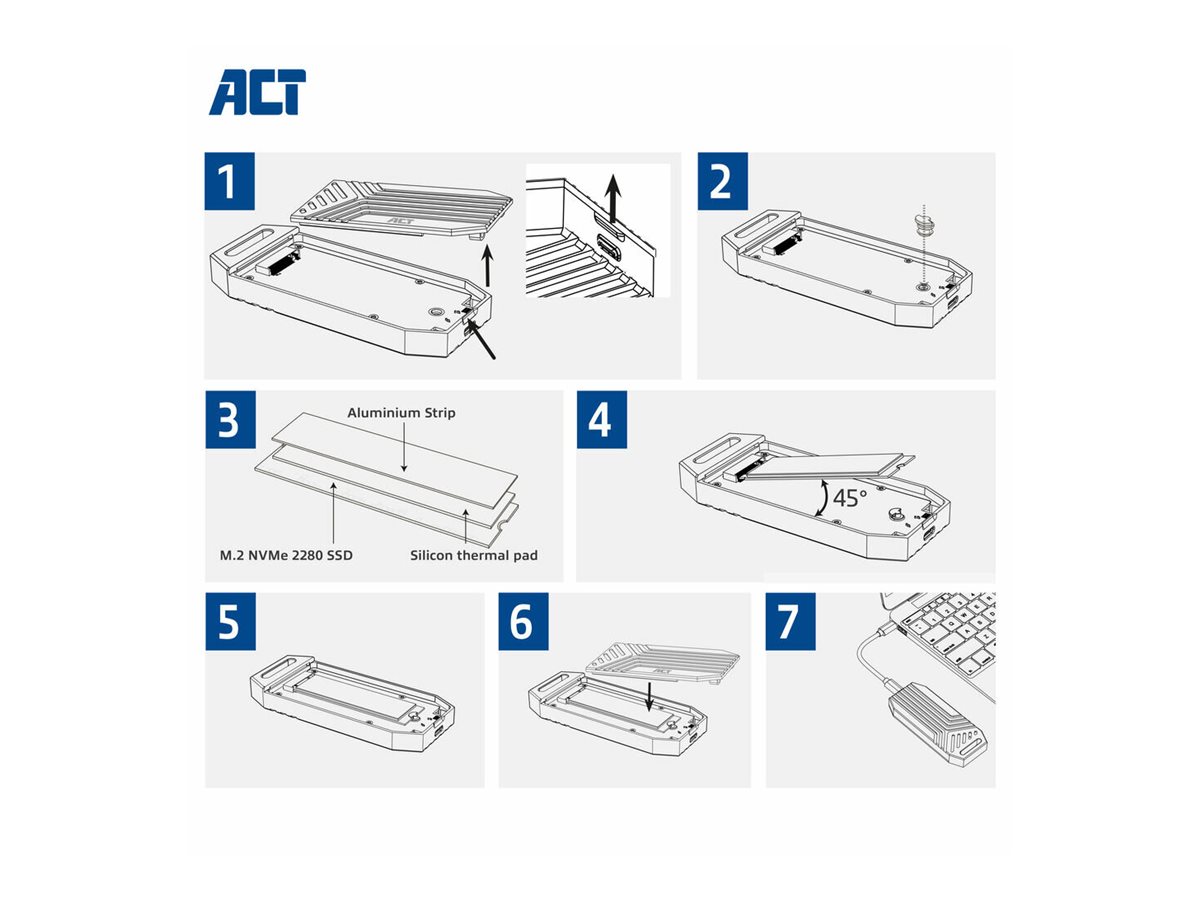 ACT AC1625 USB4 SSD-Gehäuse M.2 2280 NVMe/PCIe werkzeuglos Grau