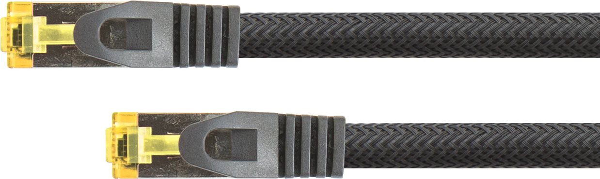 Python® Series RJ45 Patchkabel mitCat.7 Rohkabel, Rastnasenschutz (RNS®) und Nylongeflecht, S/FTP, PiMF, halogenfrei, 600MHz, OFC, schwarz, 1,5m (8070PY-015S)