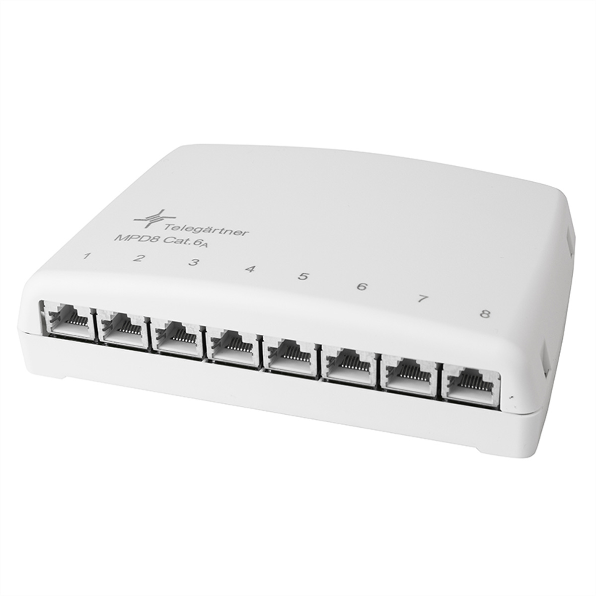 Telegärtner Mini-Verteiler MPD8-HS K Cat.6A 8-Port RJ45 STP Alpine White
