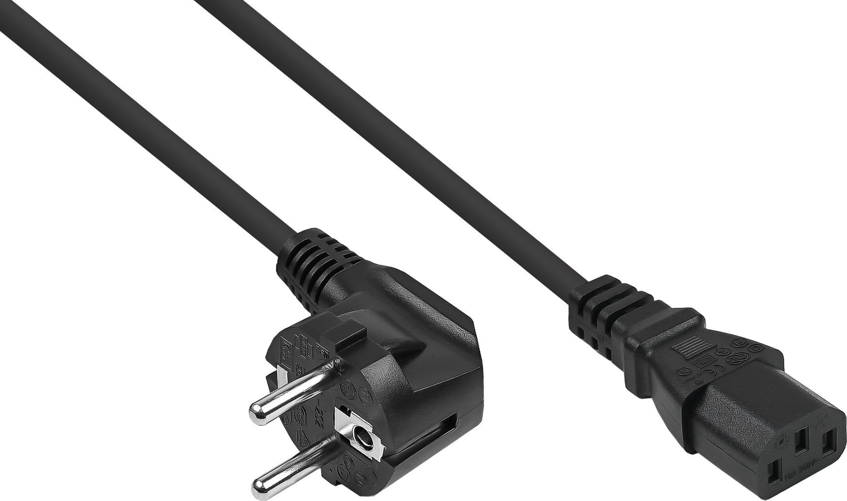 kabelmeister Netzkabel Schutzkontakt-Stecker Typ E+F (CEE 7/7, gewinkelt) an Kaltgeräte-Buchse C13 (gerade), schwarz, 1,00mmÂ², 5m (SK0130-S050)