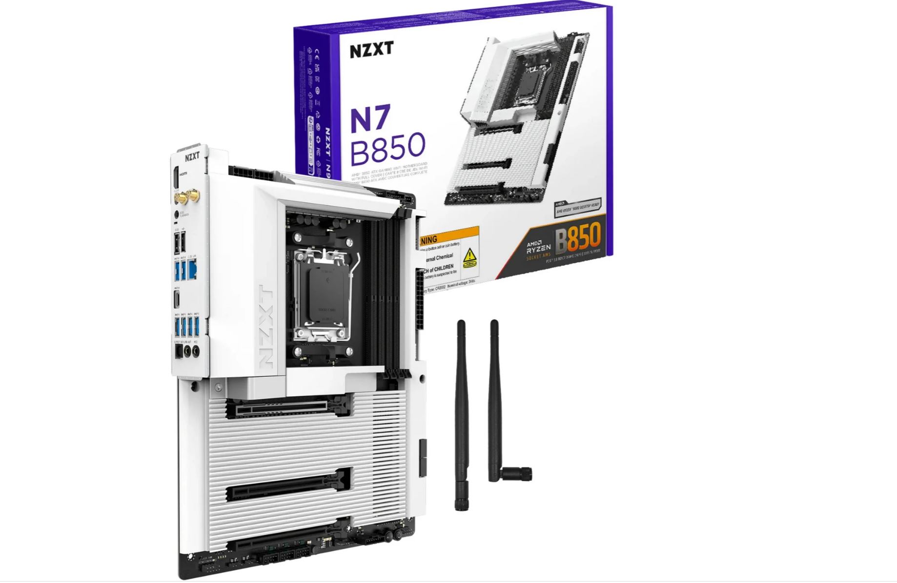 NZXT N7 B850 WiFi White AM5 Cover N7-B85XT-W1 - AMD Sockel AM5 (Ryzen Zen4) (N7-B85XT-W1)