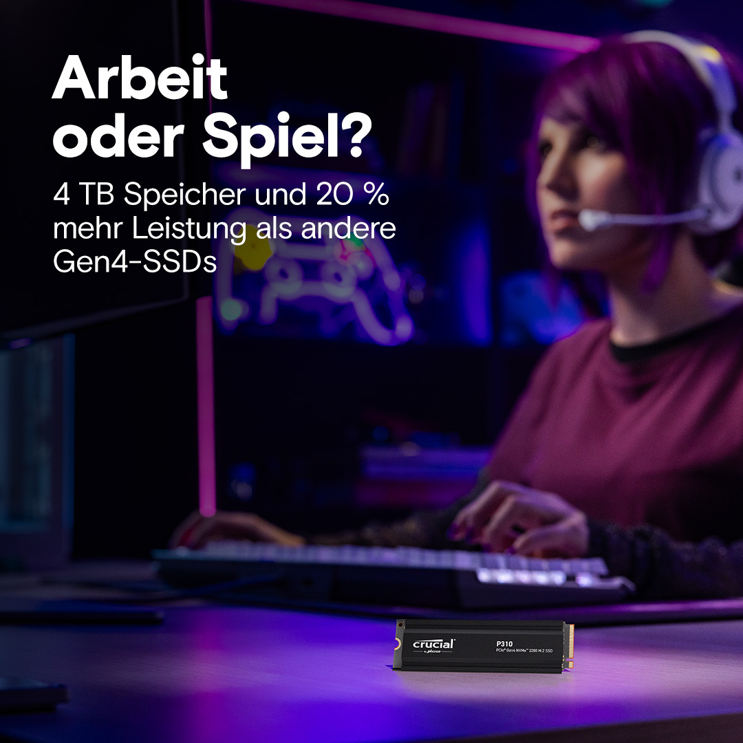 Crucial P310 SSD 2 TB M.2 2280 PCIe 4.0 x4 NVMe mit Kühlkörper