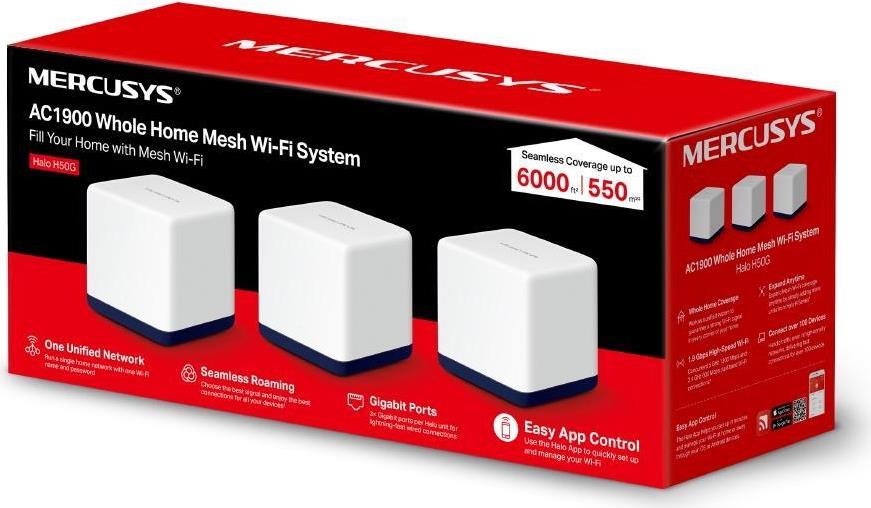 Mercusys Halo H50G Mesh-WLAN-System (3-Pack) Dual-Band Wi-Fi 5 AC1900 Weiß