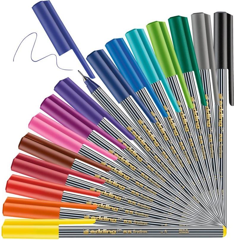 edding 55 Fineliner 0,3 mm extrafein 16 Stück in Metalldose, gemischte Farben
