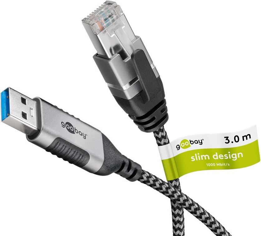 Goobay Ethernet-Kabel USB-A 3.0 auf RJ45 Slim 3 m - verbindet Router Modem oder (74396)