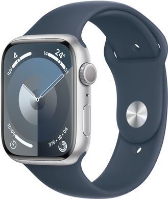APPLE Watch Series 9 GPS 45mm Silver Aluminium Case with Storm Blue Sport Band - M/L (MR9E3QF/A)