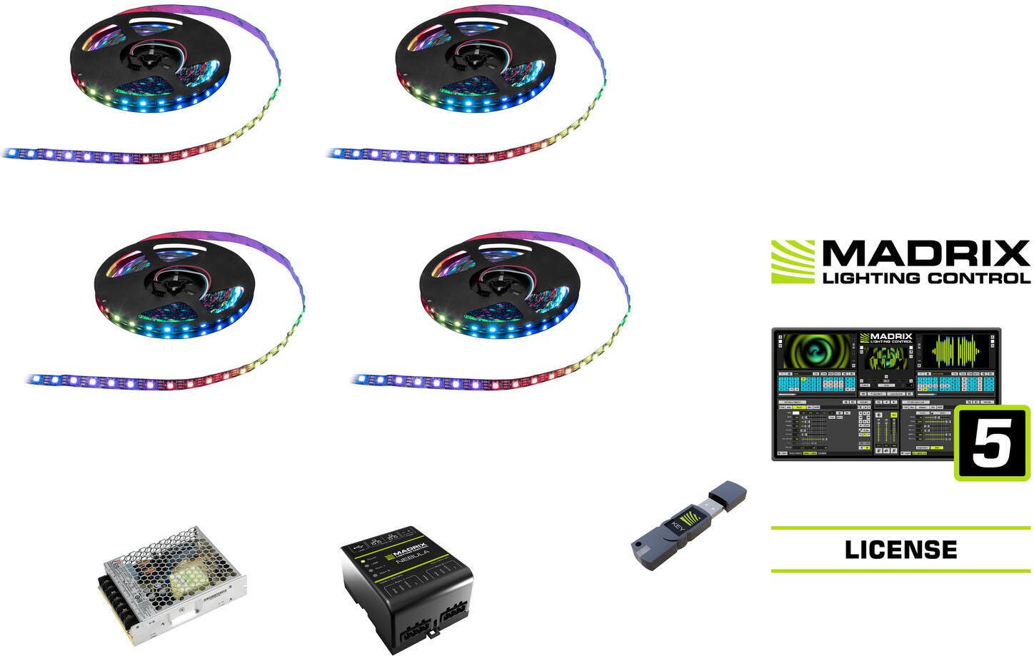 EUROLITE Set 4x LED Pixel Strip RGB 5m inkl. Madrix Start Software 20001059