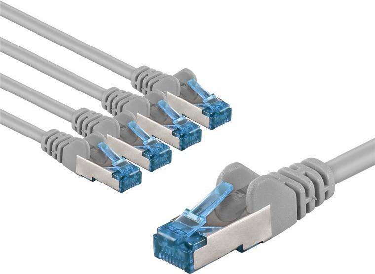 Goobay CAT 6A Patchkabel S/FTP PiMF 5 m grau 5er-Set - Kupferleiter CU (67518)