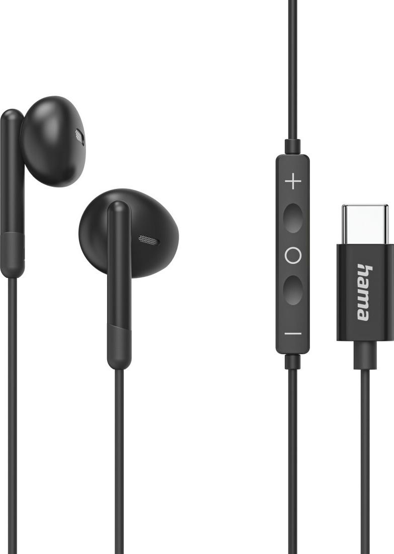 Hama Kopfhörer Classy, Earbuds, Mikrofon, Kabelknickschutz, USB-C, Schwarz (00221785)