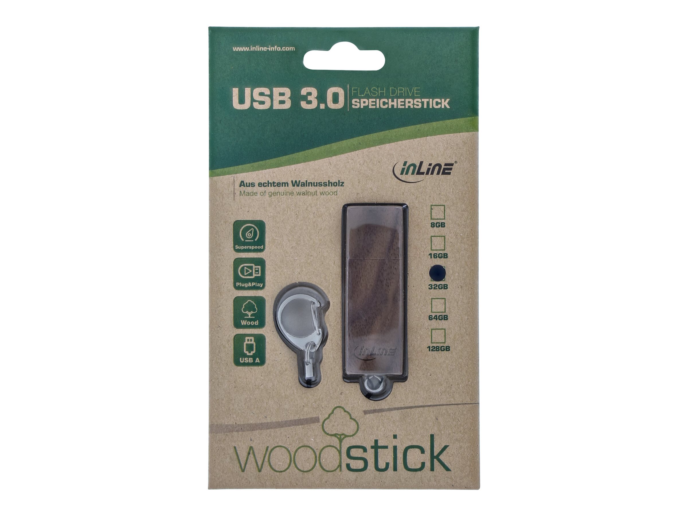 InLine woodstick USB 3.0 64 GB USB-Stick Walnussholz