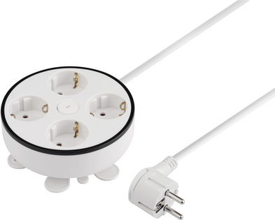 Sygonix SY-5806892 Kabeltrommel 1,5 m weiß 4-fach Schutzkontakt 3680 W Hauptschalter