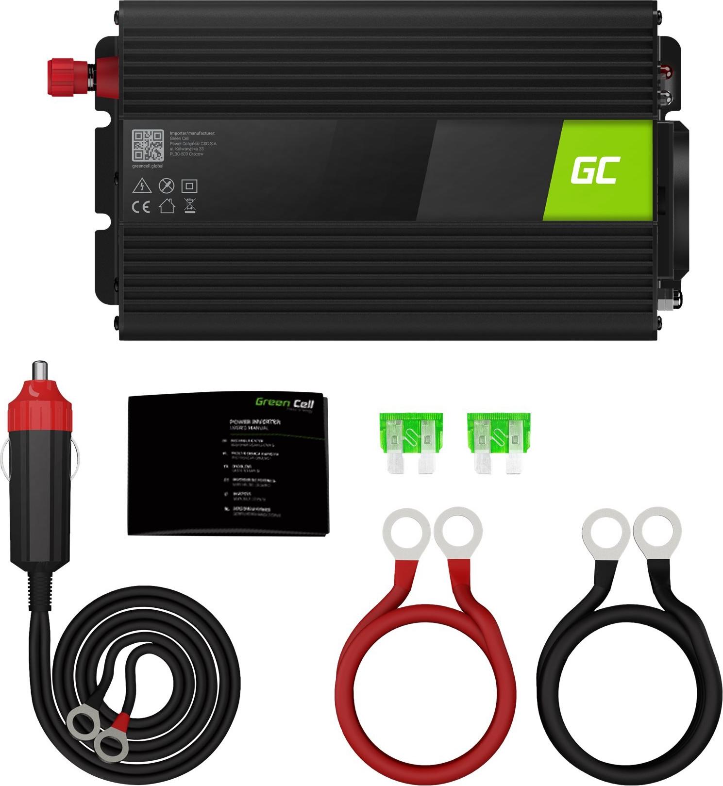 Green Cell INV02DE Auto-Wechselrichter 24V DC zu 230V AC 300W Schwarz