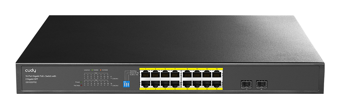 Cudy GS1020PS2 Gigabit PoE Switch 16 Ports Schwarz