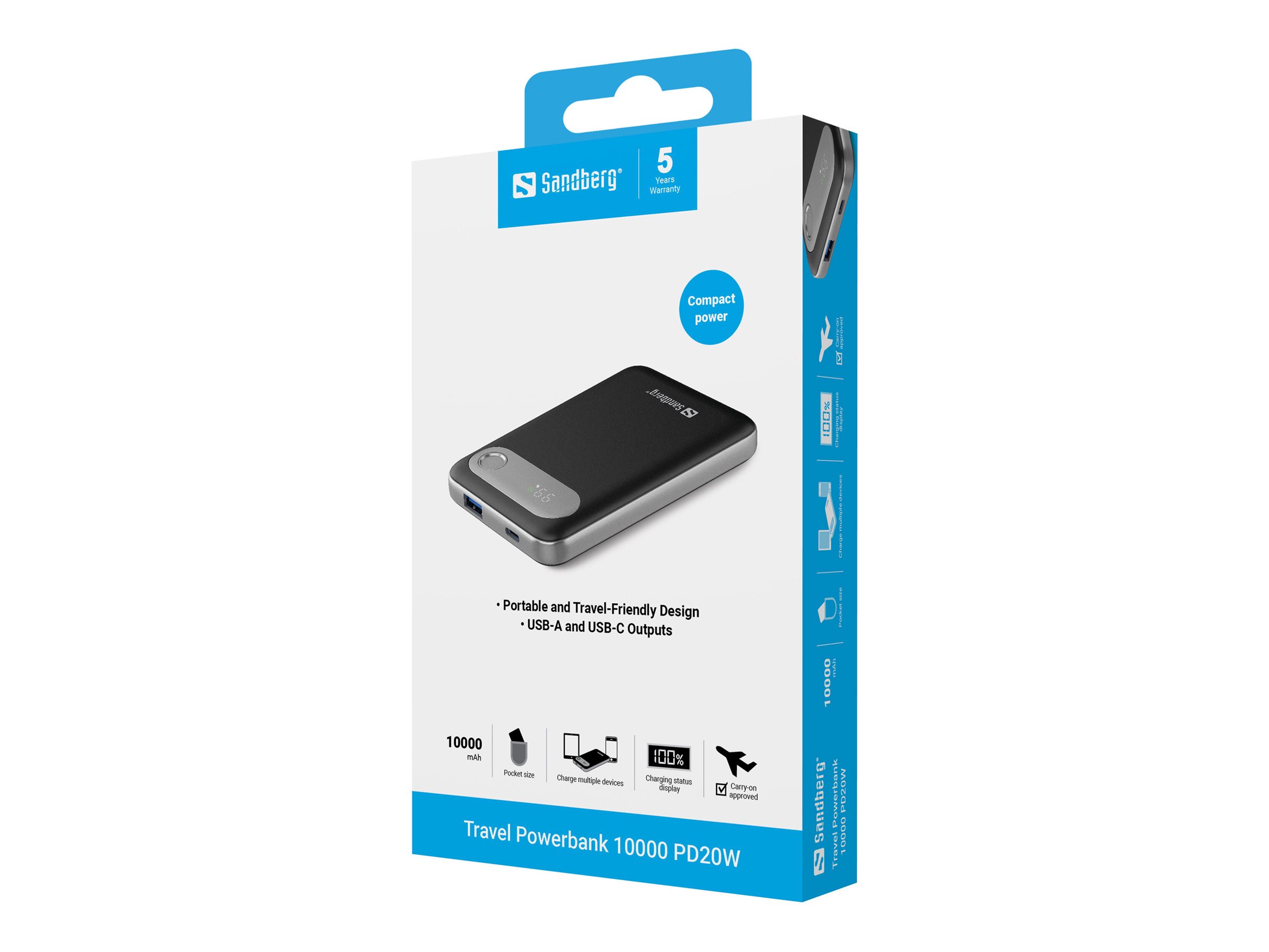 Sandberg Travel Powerbank 10000 mAh 20 W Schwarz