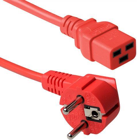 ACT Powercord mains connector CEE7/7 male (angled) - C19 red 1.80 m. Lengte: 1.8 m Powercord schuko-c19 red 1.80m (AK5169)