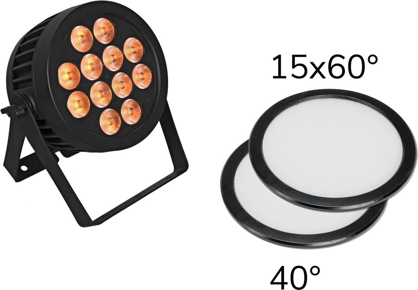 EUROLITE Set LED IP PAR 12x9W SCL Spot + 2x Diffusorscheibe (15x60° und 40°) (20000673)