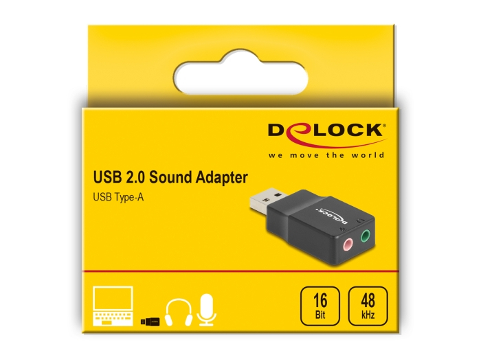 Delock 66634 Externe USB Soundkarte USB 2.0 Typ-A auf 2 x 3,5 mm Klinke Schwarz