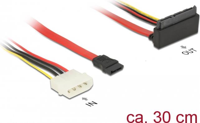 DeLOCK 85514 SATA-Kabel 0,3 m 1 x Molex 4 pin 1 x SATA 22 pin - 1 x SATA 7 pin Mehrfarbig (85514)
