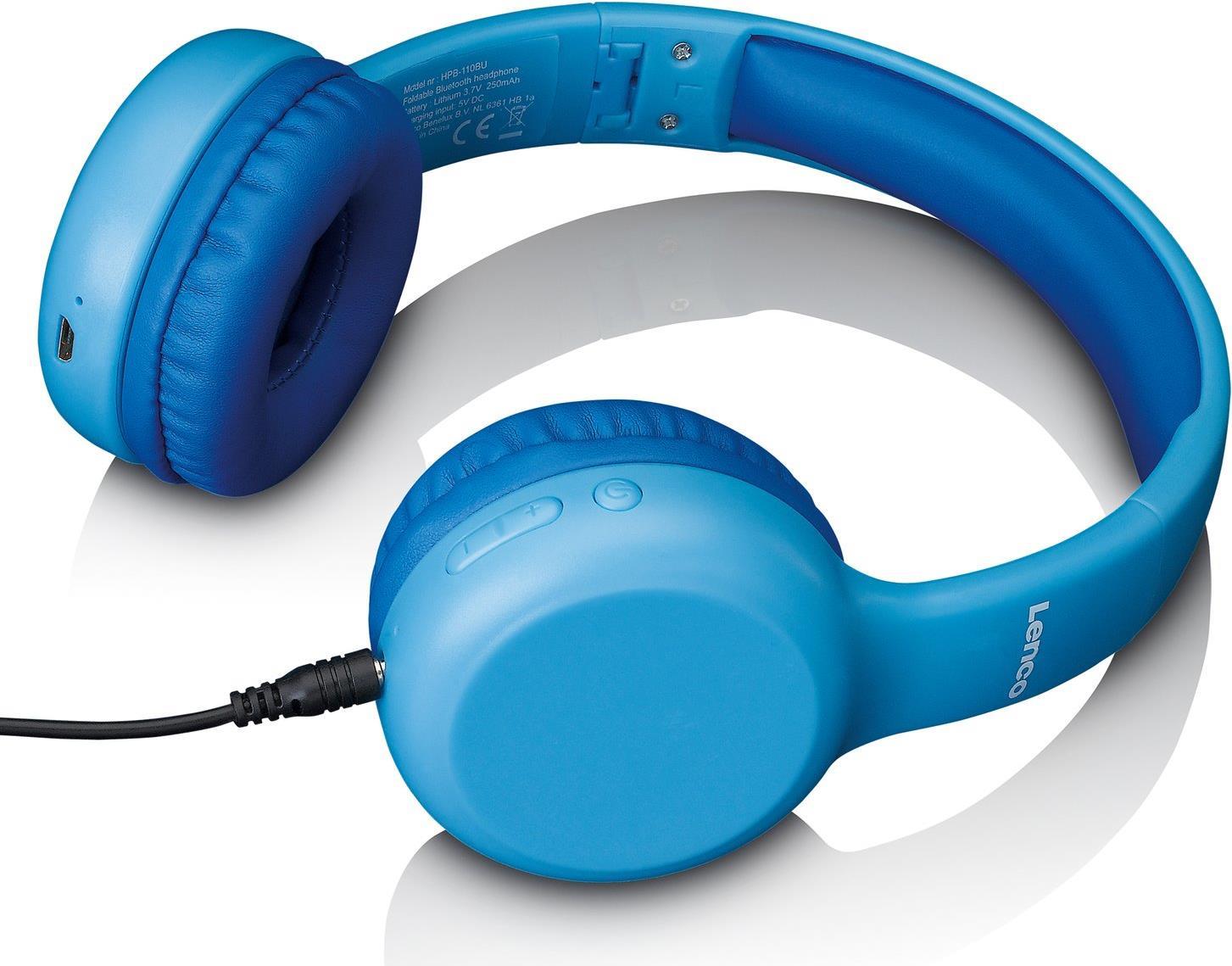 Lenco HPB-110 Kids Kopfhörer BT blau 85DB Limite akku stickers Kopfband 3,5-mm-Anschluss Mikro-USB Bluetooth (HPB-110BU)