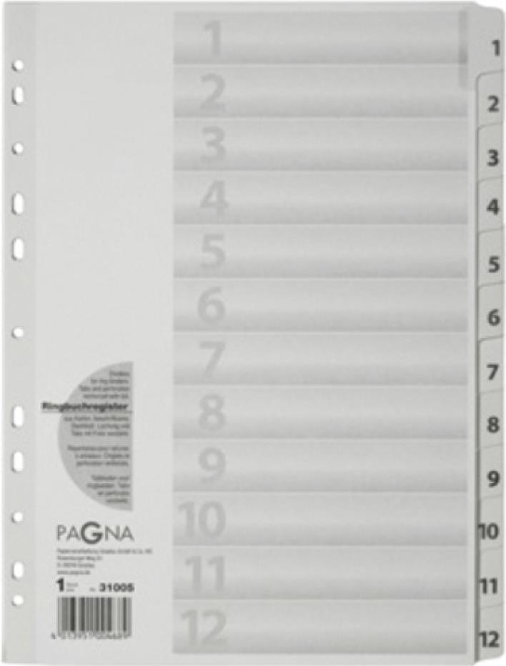 Pagna Karton-Register Zahlen 1-12, 12-teilig, A4, Weiß