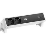Bachmann DESK2 Steckdosenleiste Farbe weiss, ähnlich RAL9010 mit erhöhtem Berührungsschutz 2xSchutzkontaktsteckdosen schwarz 1xUSB C 60W Charger Zuleitung 0,2m H05VV-F3G1,5mm² schwarz mit GST18i3 Stecker inkl. Haltewinkel Logo verpackt im Karton (902.934)