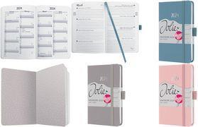 sigel Buchkalender Jolie 2024, Textil, A6, blau Wochenkalender, 95 x 150 mm, 1 Woche / 2 Seiten, 174 Seiten - 1 Stück (J4400)
