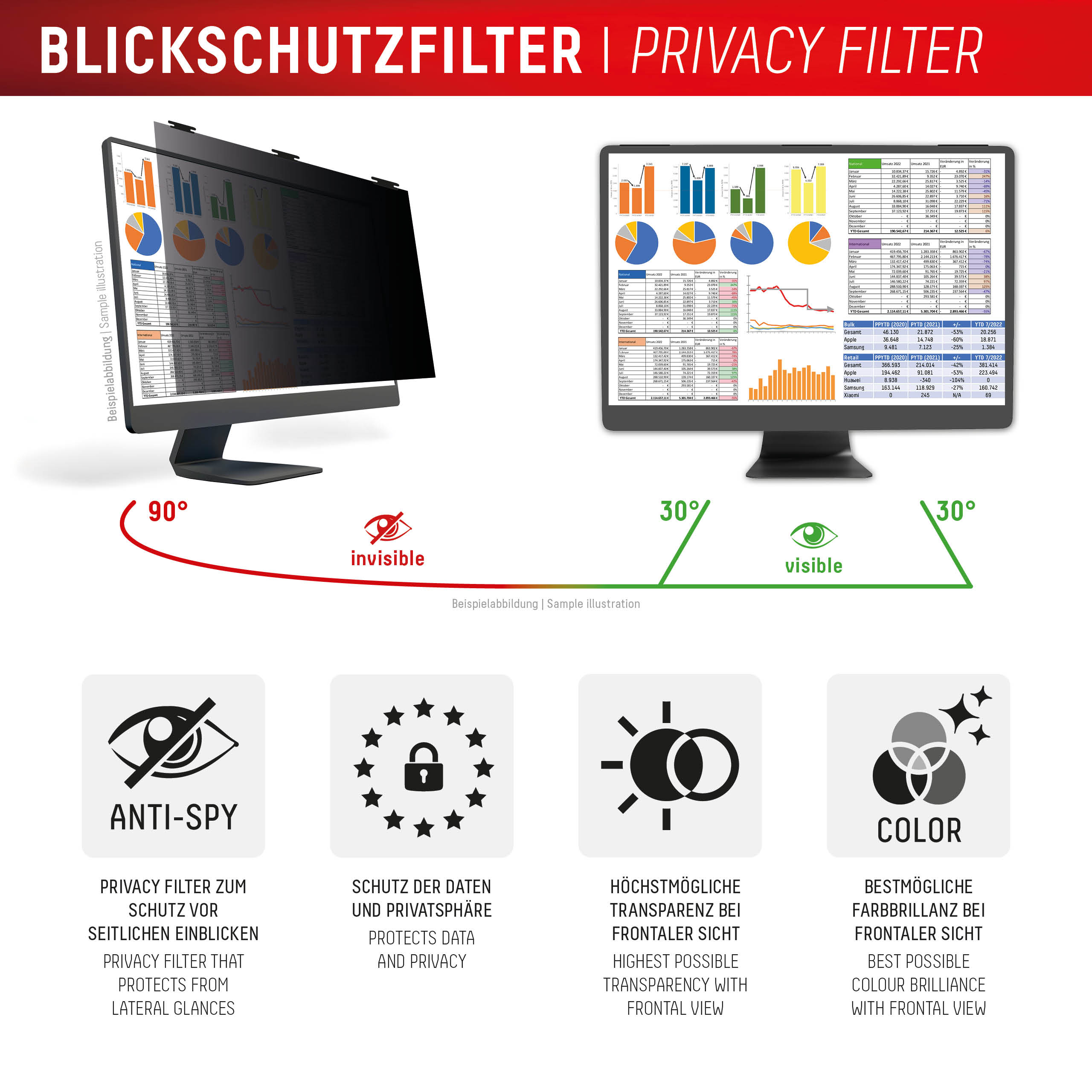 DISPLEX Privacy Safe Desktop Uni Magnetischer Blickschutzfilter 24" 16:9 Schwarz