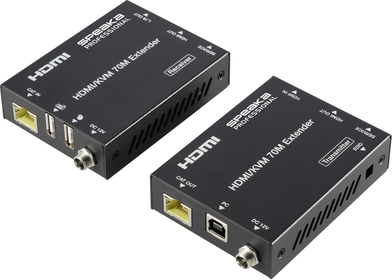 SpeaKa Professional SP-11562928 HDMI Extender Set PC-steuerbar 4K@60Hz 70m CAT6 Schwarz