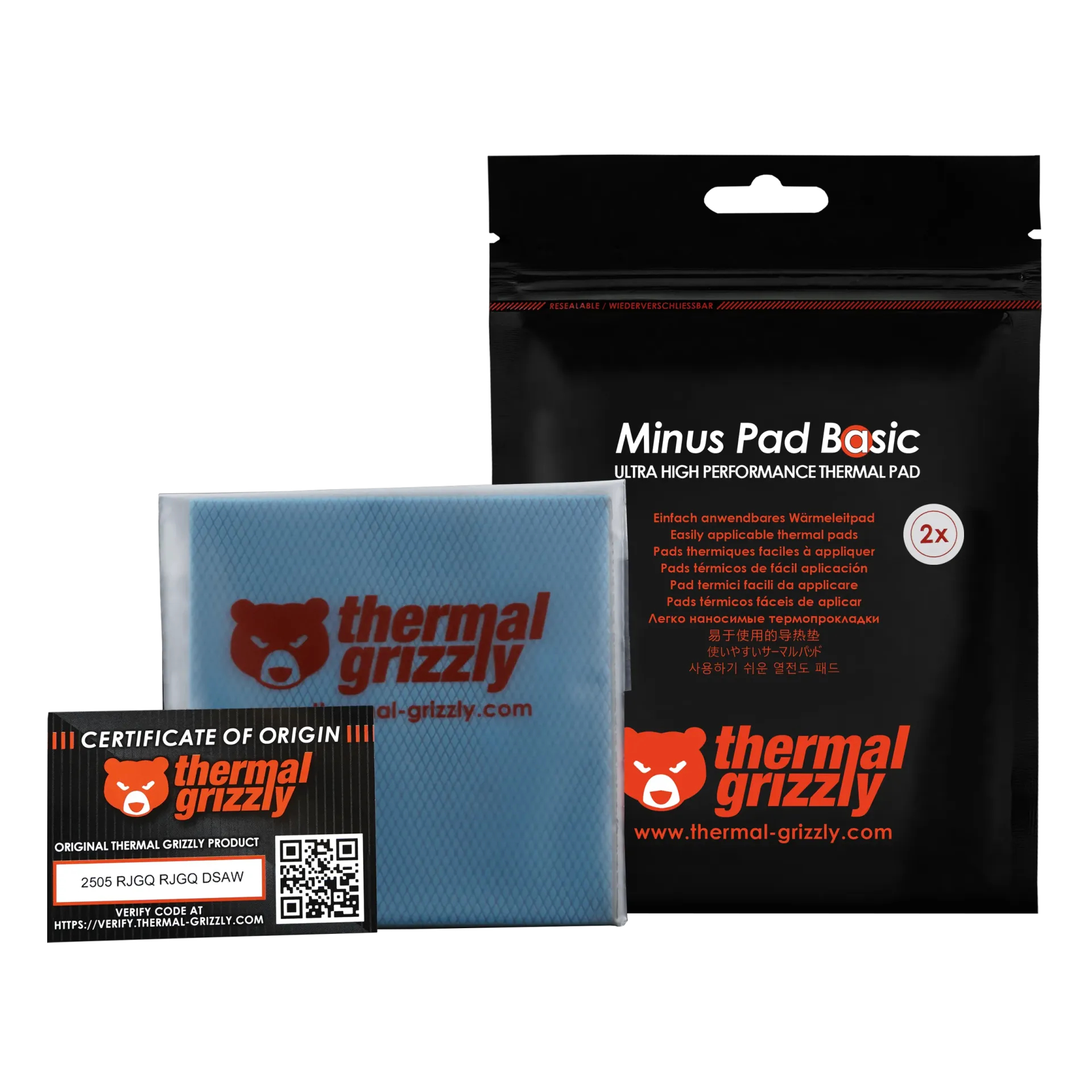 Thermal Grizzly Minus Pad Basic Thermalpad 100 x 100 x 1,5 mm 2 Stück Schwarz