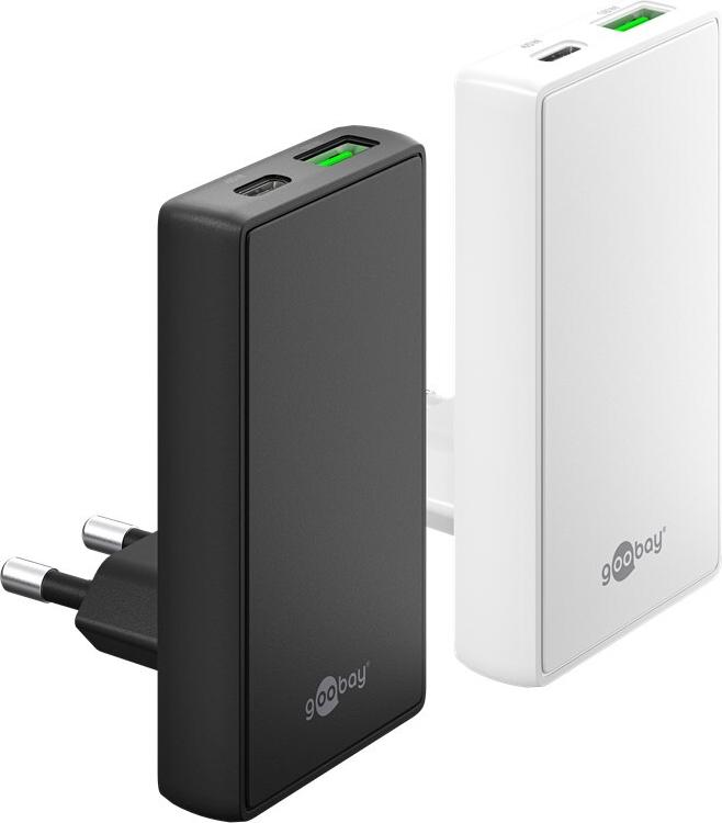 Goobay USB-C PD GaN Dual-Schnellladegerät 90° Flat 45 W schwarz - 1x -Anschluss (75719)
