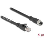 Delock M12 Kabel X-kodiert 8 Pin Buchse zu RJ45 Stecker Cat.5e S/FTP flexibel 5 m schwarz (80594)