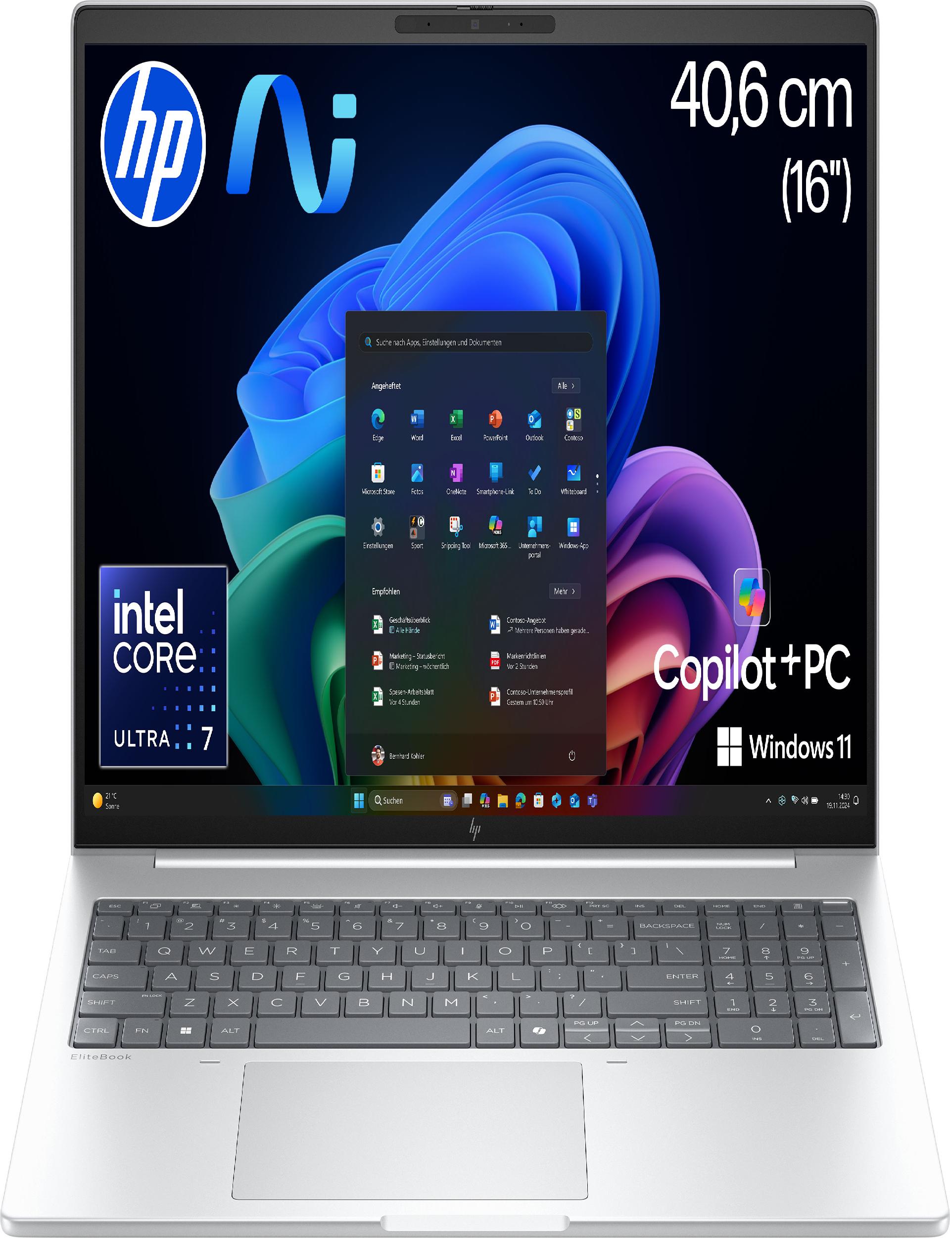 HP EliteBook 8 G1i 16" KI Laptop Core Ultra 7 258V 32GB RAM 1TB SSD 5G Windows 11 Pro DE Layout  (AD3J1ET#ABD) (geöffnet)