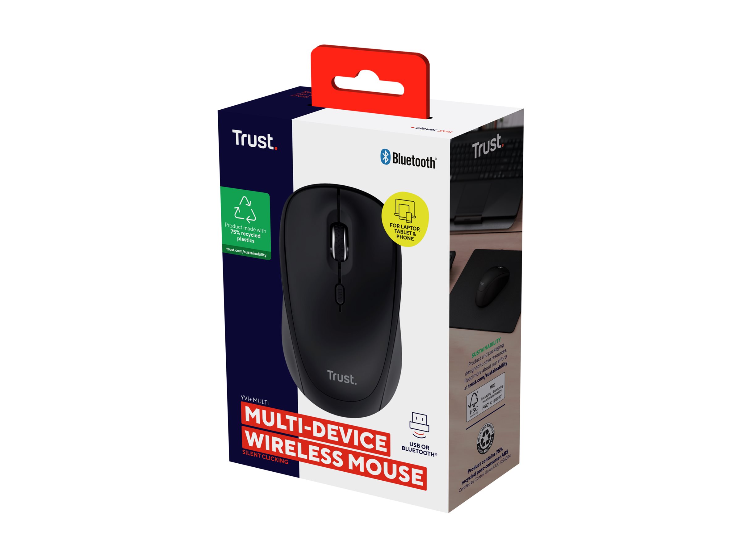 Trust YVI+ Kabellose Multi-Device Maus Bluetooth 5.0 2.4 GHz Schwarz