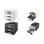 Esselte-Leitz LEITZ Schubladenbox WOW CUBE, 4 Schübe, schwarz/weiß für Format DIN A4 Maxi, Hochglanz, Schubladen mit Auszugs - 1 Stück (5252-10-95)