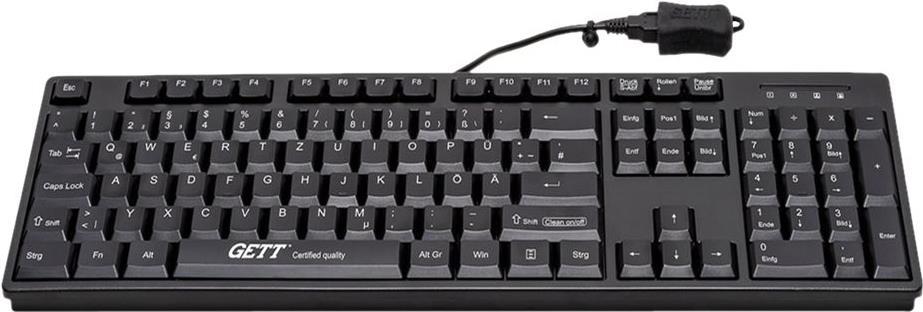 Gett CleanType Easy Basic TKL-105-GCQ-IP68-KGEH-BLACK-USB-CH Tastatur Schweizerisch (CH) Schwarz