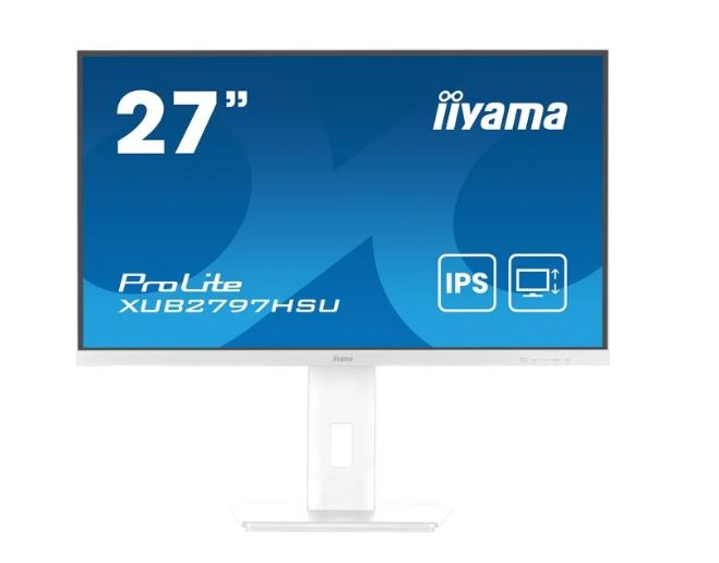 iiyama ProLite XUB2797HSU 27" Full HD IPS Display weiß 68.5cm (27"), 1920 x 1080 IPS 100Hz, 1ms, HDMI, DisplayPort, Lautsprecher 2x 2W, VESA 100 x 100, höhenverstellbar, neigbar, Pivot, drehbar, EEK: E (22kWh/1000h, 69cm), 2x USB3.2 Gen1 Hub [Energieklasse E] (XUB2797HSU-W2)