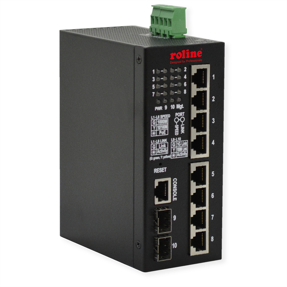 ROLINE 21.13.1131 Industrie-Switch 10-Port 1 Gbps PoE+ Managed Schwarz